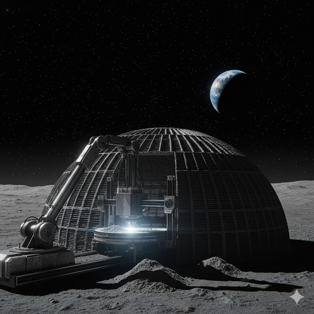 Impression 3D d'un habitat lunaire avec du régolithe